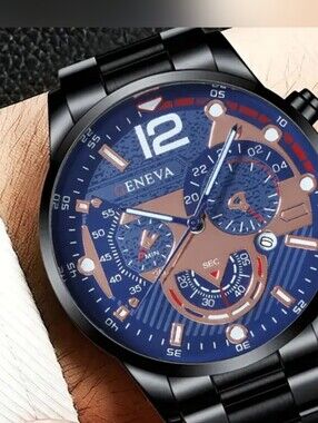 Geneva Black and Blue Men's Multi-Function Watch